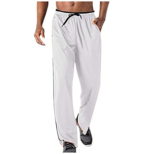 Jogginghose Herren Trainingshose Herren Yoga Hose Lose Breite Jogginghose Lang Sporthose Taschen mit Reißverschluss Freizeithose Comfortable Jogger Pants (White, L) von Generic