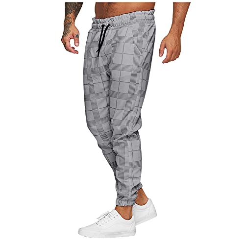 Jogginghose Herren Trainingshose Loose Fit Sporthose Lang Sweatpants Kariert Freizeithose für Männer Herren Jogginghose Sporthose Baumwolle Fitness Slim Fit Hose Freizeithose (Grau, L) von Generic