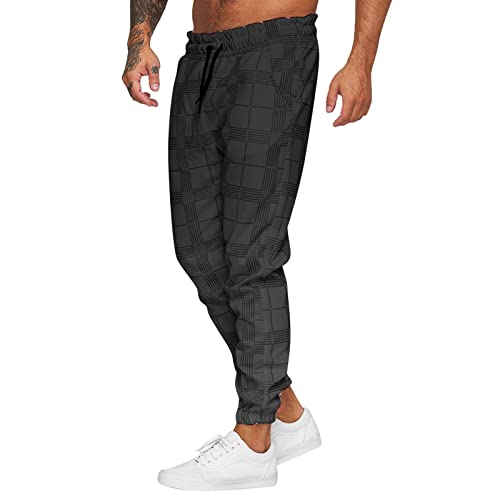 Jogginghose Herren Trainingshose Loose Fit Sporthose Lang Sweatpants Kariert Freizeithose für Männer Herren Jogginghose Sporthose Baumwolle Fitness Slim Fit Hose Freizeithose (Schwarz, XL) von Generic