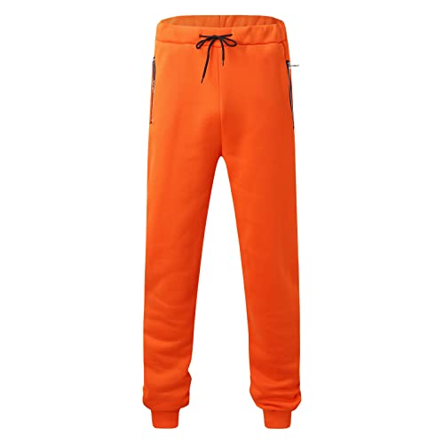 Jogginghose Herren Trainingshose Slim Baumwolle Fitness Lang Sporthosen Männer Laufhose Sweatpants Cargohose Outdoor Hosen Freizeithose Hose mit Taschen Trainingshose Herren Orange XL von Generic