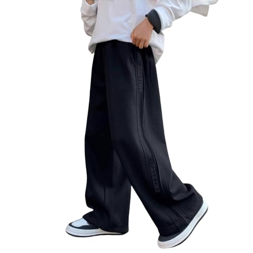 Jogginghose Jungen Baggy Sporthose Baumwolle Weite Bein Cargohose mit Elastischem Bund Traininghose High Waist Freizeithose Lockere Sweatpants Kinder Jogger Outdoor Hose (Black, 11-12 Years) von Generic