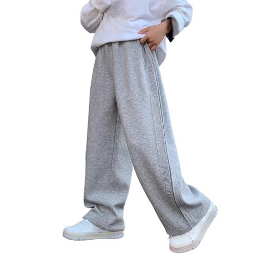 Jogginghose Jungen Baggy Sporthose Baumwolle Weite Bein Cargohose mit Elastischem Bund Traininghose High Waist Freizeithose Lockere Sweatpants Kinder Jogger Outdoor Hose (Grey, 11-12 Years) von Generic