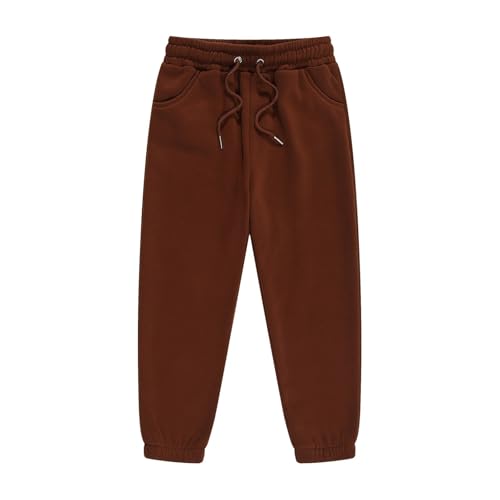 Jogginghose Jungen Mädchen Baumwolle Thermohose Fleece Hose Einfarbige Sporthose Kinder Freizeithose mit Elastischem Bund Winterhose Hohe Taille Kordelzug Hosen mit Tasche (Coffee, 12-13 Years) von Generic