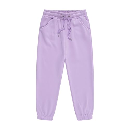 Jogginghose Jungen Mädchen Baumwolle Thermohose Fleece Hose Einfarbige Sporthose Kinder Freizeithose mit Elastischem Bund Winterhose Hohe Taille Kordelzug Hosen mit Tasche (Purple, 6-7 Years) von Generic