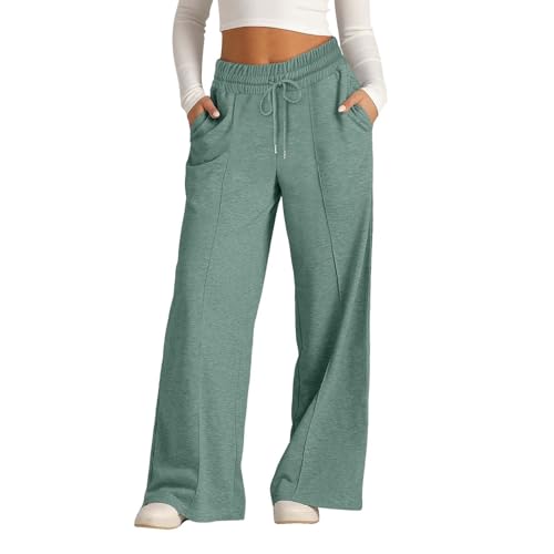 Jogginghose Kinder Mädchen Lang Lockere Sporthose Baggy Weites Bein Hosen High Waist Freizeithose Sweatpants Mit Taschen Herbst Traininghose Bund mit Kordelzu (Green-b, 8-9 Years) von Generic