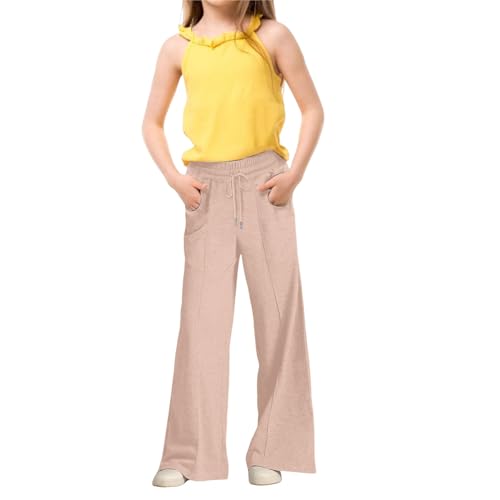 Jogginghose Kinder Mädchen Lang Lockere Sporthose Baggy Weites Bein Hosen High Waist Freizeithose Sweatpants Mit Taschen Herbst Traininghose Bund mit Kordelzu (Pink-a, 8-9 Years) von Generic