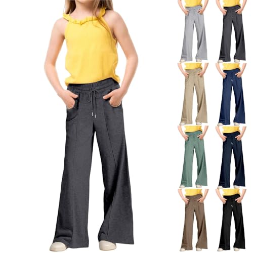 Jogginghose Mädchen Weites Bein Reithose Kinder Baggy Sporthose mit Gummibund Lockere Jogging Hose Einfarbig Wide Leg Lässige Sport Hosen (Grey-b, 10-11 Years) von Generic