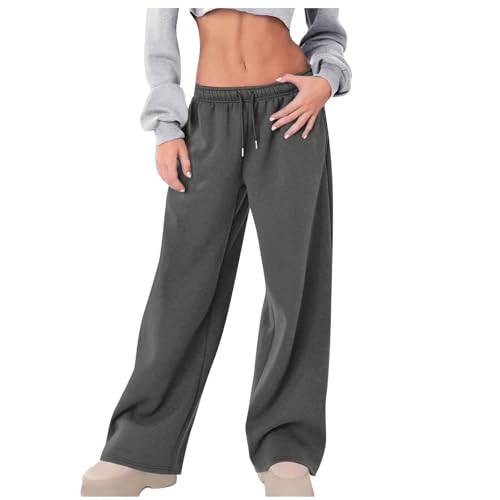 Jogginghose for Damen, Baggy-Hose mit weitem Bein, Dehnbare Low-Rise-Sweathose, lockere Passform, Sporthose mit Taschen(Dark Gray,S) von Generic