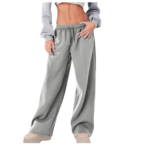 Jogginghose for Damen, Baggy-Hose mit weitem Bein, Dehnbare Low-Rise-Sweathose, lockere Passform, Sporthose mit Taschen(Gray,S) von Generic