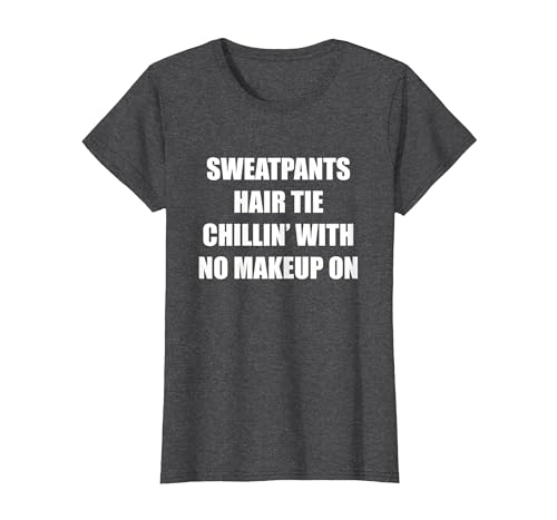 Jogginghose mit Haargummi Chillin' ohne Make-up T-Shirt, Damen, Anthrazit Meliert, XS Jogginghose mit Haargummi Chillin' ohne Make-up T-Shirt, Damen, Anthrazit Meliert, XS von Generic
