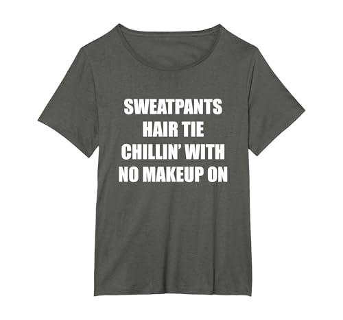 Jogginghose mit Haargummi Chillin' ohne Make-up T-Shirt, Damen Große Größen, Anthrazit, 5X von Generic