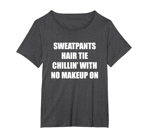 Jogginghose mit Haargummi Chillin' ohne Make-up T-Shirt, Damen Große Größen, Anthrazit Meliert, 5X von Generic