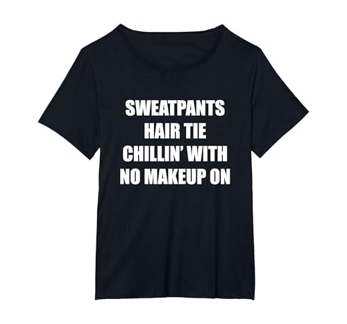 Jogginghose mit Haargummi Chillin' ohne Make-up T-Shirt, Damen Große Größen, Schwarz, 2X Jogginghose mit Haargummi Chillin' ohne Make-up T-Shirt, Damen Große Größen, Schwarz, 2X von Generic