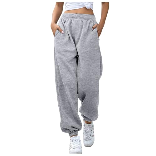 Jogginghose mit weitem Bein Damen elastisch hohe Taille Kordelzug lockere Hose Baggy Graue Jogginghose Damen Weites Bein Hohe Taille Sweatpants Jogger Hosen Lässige Jogginghose Kordelzug hohe Taille von Generic