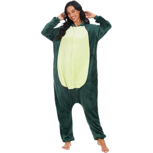 Joy Start Unisex Adult Onesie Pajamas, Plush Cosplay Animal One Piece Halloween Carnival Costume Sleepwear Homewear (Dinosaur, Large) von Generic