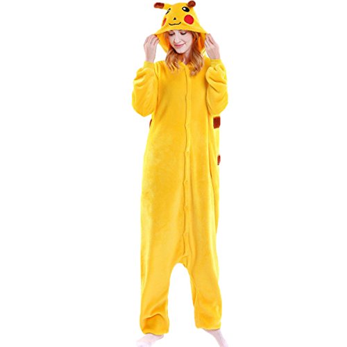 Joy Start Unisex Adult Onesie Pajamas, Plush Cosplay Animal One Piece Halloween Carnival Costume Sleepwear Homewear (Gelb, Medium) von Generic