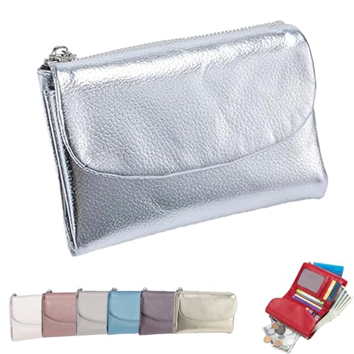 Joyfullygo Wallet，Unisex Pebble Leather Wallet，Soft Portable with Credit Card Holder Anti-Theft Brush，Large Capacity Waterproof Bi-Fold Leather Coin Purse (Silver) von Generic