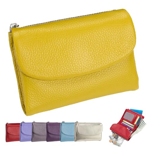 Joyfullygo Wallet，Unisex Pebble Leather Wallet，Soft Portable with Credit Card Holder Anti-Theft Brush，Large Capacity Waterproof Bi-Fold Leather Coin Purse (Yellow) von Generic