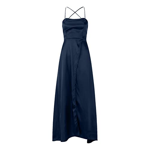 Jugend-Sportkleid Einfarbiger, schlanker Show- für Damen mit großem Schwung und langem Kleid Sommer Partykleider (Navy-HSDT, M) von Generic