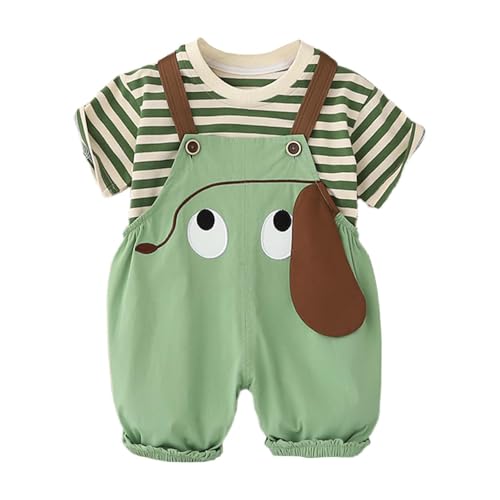 Jumpsuit Bekleidungssets für Jungen,Niedlicher Kurzarm Oberteile Lätzchen Hose 2-teiliges Set,Sommer Kleidung T-Shirt Cartoon-Tier Strampler Overalls Freizeitanzug für 1-6 Jahre von Generic