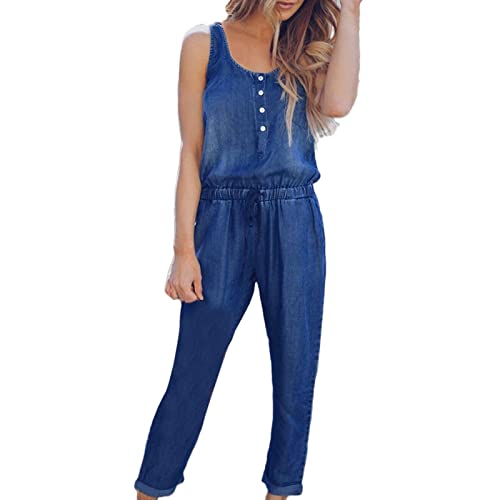 Jumpsuit Damen, Damen Jeans Overall Ärmellos Einteiler Mit Knopfle & Taschen Elastische Taille Romper Elegant Denim Playsuit Sommer Lässige Casual Jeanslatzhose Loose Fit Strampler Jumpsuit Damen, Damen Jeans Overall Ärmellos Einteiler Mit Knopfle & Taschen Elastische Taille Romper Elegant Denim Playsuit Sommer Lässige Casual Jeanslatzhose Loose Fit Strampler von Generic