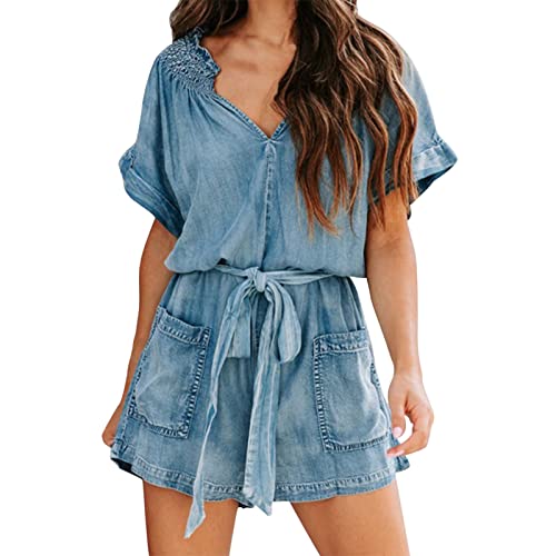 Jumpsuit Damen, Damen Jumpsuit Jeans Latzhose Kurz mit Tasche Sommer Romper Trägerhose Overall Playsuits Hosenanzug Romper Shorts Jumpsuit Jumpsuit Damen Sommer Kurz Denim Latzhose von Generic