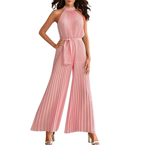Jumpsuit Damen, Damen Jumpsuit Neckholder Schulterfrei Samt Overall Hosenanzug mit Tasche Loose Fit Rückenfrei Playsuit Einfarbig Elegant Cocktail Party Festlich Overalls Spielanzug von Generic
