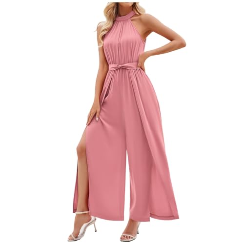 Jumpsuit Damen, Damen Jumpsuit Neckholder Schulterfrei Samt Overall Hosenanzug mit Tasche Loose Fit Rückenfrei Playsuit Einfarbig Elegant Cocktail Party Festlich Overalls Spielanzug von Generic