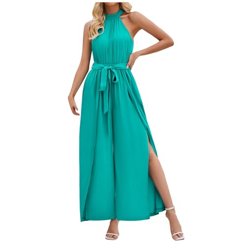 Jumpsuit Damen, Damen Jumpsuit Neckholder Schulterfrei Samt Overall Hosenanzug mit Tasche Loose Fit Rückenfrei Playsuit Einfarbig Elegant Cocktail Party Festlich Overalls Spielanzug von Generic