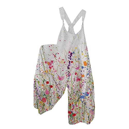 Jumpsuit Damen, Damen Jumpsuit Sommer Boho Blumen Bedruckt Lang Overall Riemen Weites Bein Latzhose Jumpsuits Rückenfrei Sommer Strampler Retro Overalls Arbeitslatzhose Playsuit von Generic