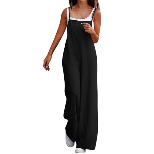 Jumpsuit Damen Elegant Ärmellos Einteiler Weite Hose Playsuit Mit Taschen Einfarbige Overall Jumpsuits Lässige Bequem Weite Sommerhose Romper Leichte Sommer Overalls Latzhose Casual Trägerhose von Generic
