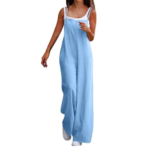 Jumpsuit Damen Elegant Ärmellos Einteiler Weite Hose Playsuit Mit Taschen Einfarbige Overall Jumpsuits Lässige Bequem Weite Sommerhose Romper Leichte Sommer Overalls Latzhose Casual Trägerhose von Generic