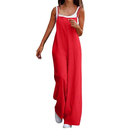 Jumpsuit Damen Elegant Ärmellos Einteiler Weite Hose Playsuit Mit Taschen Einfarbige Overall Jumpsuits Lässige Bequem Weite Sommerhose Romper Leichte Sommer Overalls Latzhose Casual Trägerhose von Generic