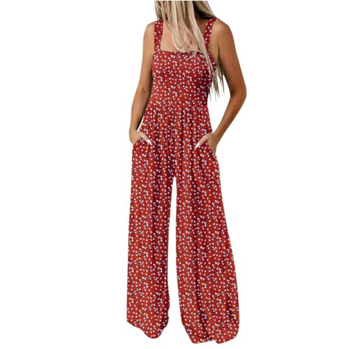 Jumpsuit Damen Elegant Ärmellos Einteiler Weite Hose Playsuit Mit Taschen Einfarbige Overall Jumpsuits Lässige Bequem Weite Sommerhose Romper Leichte Sommer Overalls Latzhose Casual Trägerhose von Generic