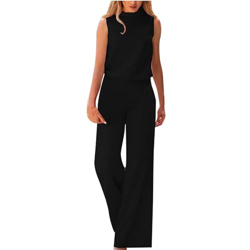 Jumpsuit Damen Elegant Festlich Weites Bein Playsuit Lang Romper ärmellos Rollkragen Overall Frauen Hosenanzug Hohe Taille Jumpsuit Leicht Komfortabel von Generic