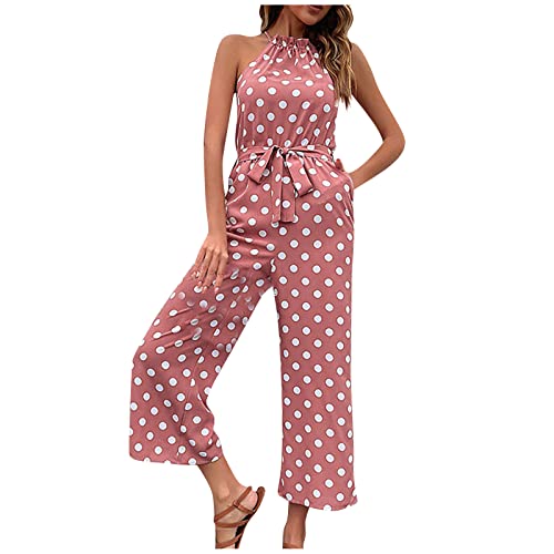 Jumpsuit Damen Elegant Jumpsuits mit hängendem Halsausschnitt Weite Hosenbeine Overall Polka-Punkte Mode Summer Romper Büro Party Business Overalls Tasche Jumpsuit Damen pink S 02 von Generic