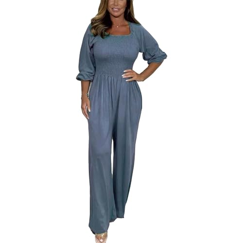 Jumpsuit Damen Elegant Langarm Festlich - Overall Eckiger Ausschnitt Einteiler Große Größen Onesie Oversize Y2K Sommeroverall Leicht Atmungsaktiv Jumpsuits Einfarbig Elegante Freizeitanzug von Generic