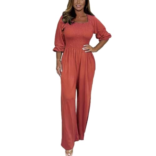 Jumpsuit Damen Elegant Langarm Festlich - Overall Eckiger Ausschnitt Einteiler Große Größen Strampler Oversize Y2K Sommeroverall Leicht Atmungsaktiv Jumpsuits Einfarbig Elegante Freizeitanzug von Generic