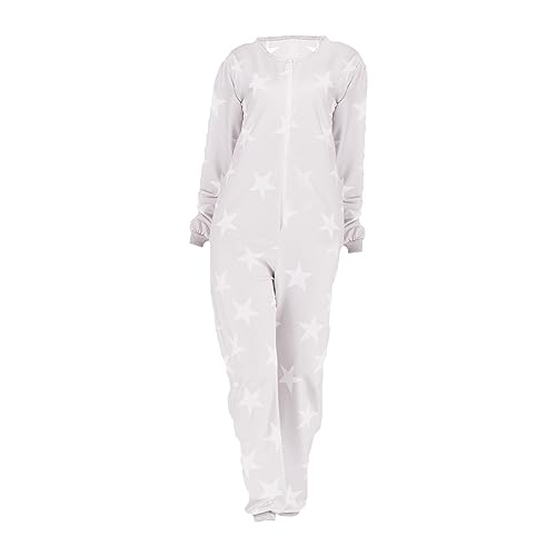 Jumpsuit Damen Elegant Langarm: Schlafoverall Damen Ohne Kapuze Modal Hausanzug Bedruckt Freizeitanzug Mit Reißverschluss Lang Schlafanzug Große Größen Nachtwäsche Sleepwear Pyjama-Set Loungewear von Generic
