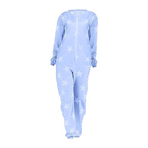Jumpsuit Damen Elegant Langarm: Schlafoverall Damen Ohne Kapuze Modal Hausanzug Bedruckt Freizeitanzug Mit Reißverschluss Lang Schlafanzug Große Größen Nachtwäsche Sleepwear Pyjama-Set Loungewear von Generic