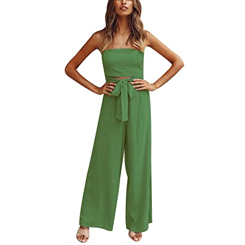 Jumpsuit Damen Latzhose Einfarbig Elegant Strampler Trägerlos Ärmellos Playsuit Hosen Rückenfrei Sexy Hohe Taille Latzhose Lang Rompers mit Taschen Hollow Out Overalls mit Schleife Gürtel von Generic