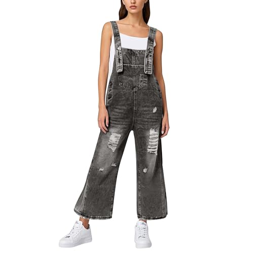 Jumpsuit Damen Latzhose Jeans Overall Ärmellos Einteiler mit Verstellbaren Trägern Bequeme Latzhose mit Taschen Elegante Jeanshose Lockerer Denim Playsuit Sommer Lässige Jeanslatzhose Strampler von Generic