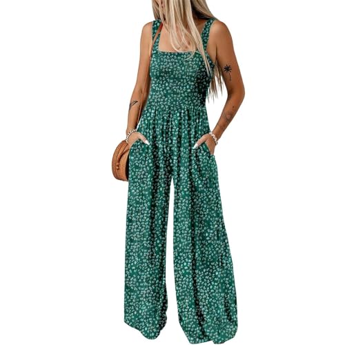Jumpsuit Damen Sommer Blumenmuster Latzhose Casual Lose Overalls Weites Bein Playsuit Lang Romper mit Taschen von Generic