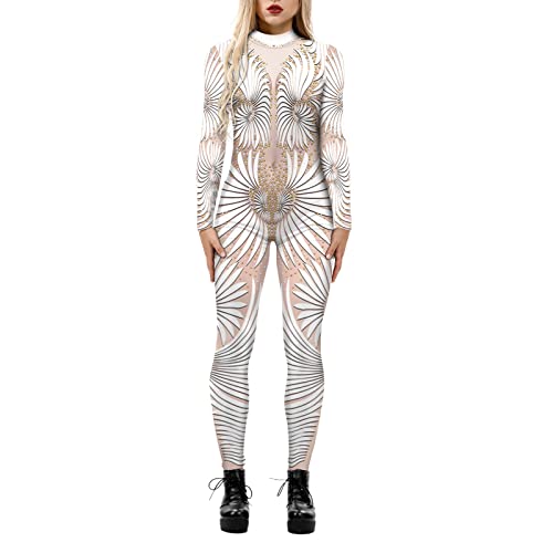 Jumpsuit Damen Spitze Frauen-Roboter-3D-Druck-Body mit Reißverschluss hinten Halloween-Kostüm-Ganzkörper-Bodysuit Nylon Catsuit Damen Offen von Generic