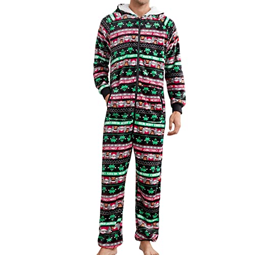 Jumpsuit Herren Kuschelig Warm Winter Kuschelig Weich Overall Flauschig Weihnachten Pyjama One Piece Schlafanzüge Große Größe Flanell Gepolsterter Hausanzug Bequemer Loungewear Onesie Mit Kapuze von Generic