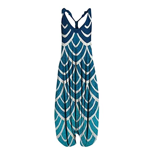 Jumpsuits Damen Sommer Baumwoll Leinenhose Årmellos Latzhosen Boho Drucken Muster Elegant Freizeithose Weites Bein Sommerhose Overall Lang Playsuit#93 von Generisch