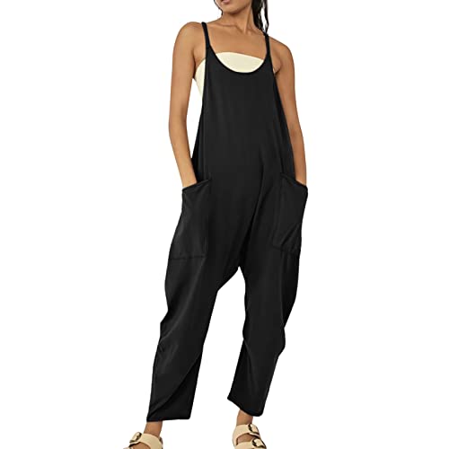 Jumpsuits Für Damen Lässiger Baggy Latzhose Arbeitshose Baumwolle Overall Herbst Latzhosen Mit Taschen Loose Haremshose Verstellbare Riemen Ärmellos Arbeitshose Jeanslatzhose Oversize Sporthose von Generic