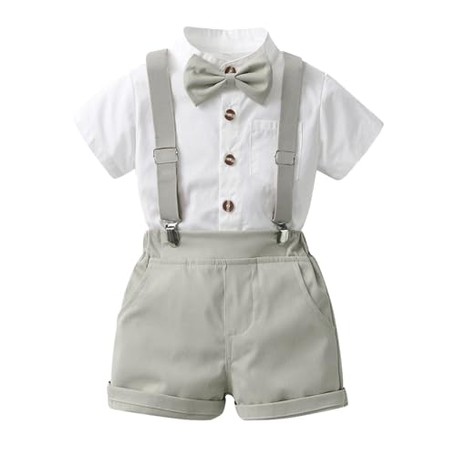 Jungen 4-teiliges Gentleman Anzüge Klassische Kinderbekleidung Kinder Kurzarm Hemd + Shorts + Hosenträger + Fliege Festliche Taufe Hochzeit Gentleman Shorts Set für Kleinkinder 0-10 Jahre von Generic