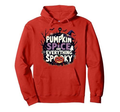 Jungen Halloween Kürbis Gewürz und Alles Gruselige Pullover Hoodie, Unisex für Erwachsene, Rot, L von Generic