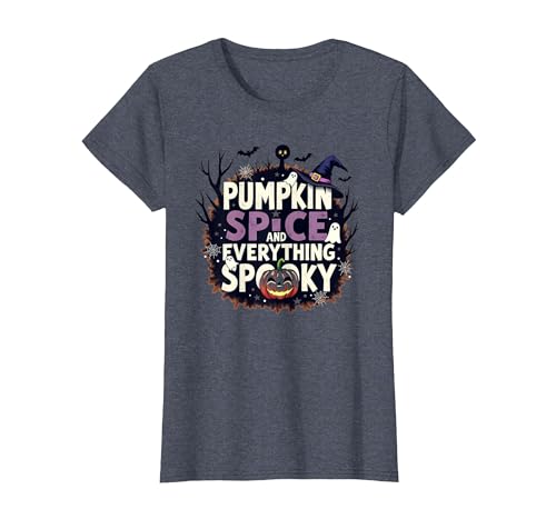 Jungen Halloween Kürbis Gewürz und Alles Gruselige T-Shirt, Damen, Blau Meliert, XS Jungen Halloween Kürbis Gewürz und Alles Gruselige T-Shirt, Damen, Blau Meliert, XS von Generic
